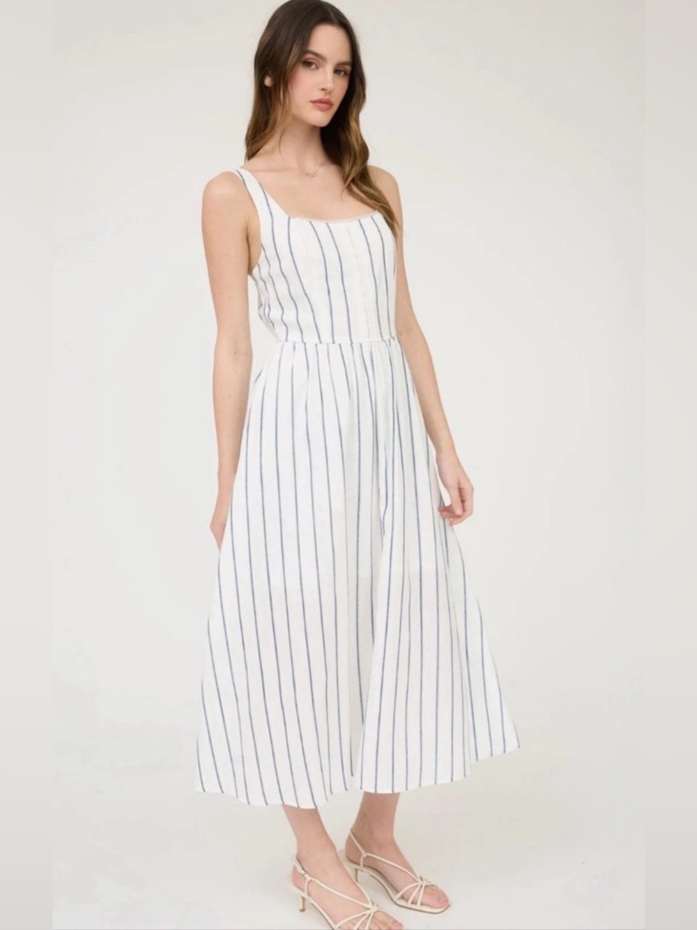Altar'd State White dress with Blue Pinstripes - Medium